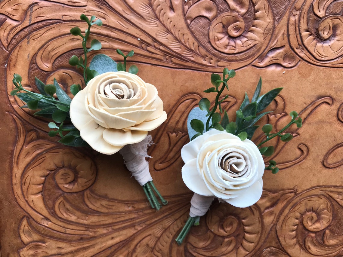 Sola Wood Flower Boutonniere Champagne Boutonniere Pin on Etsy