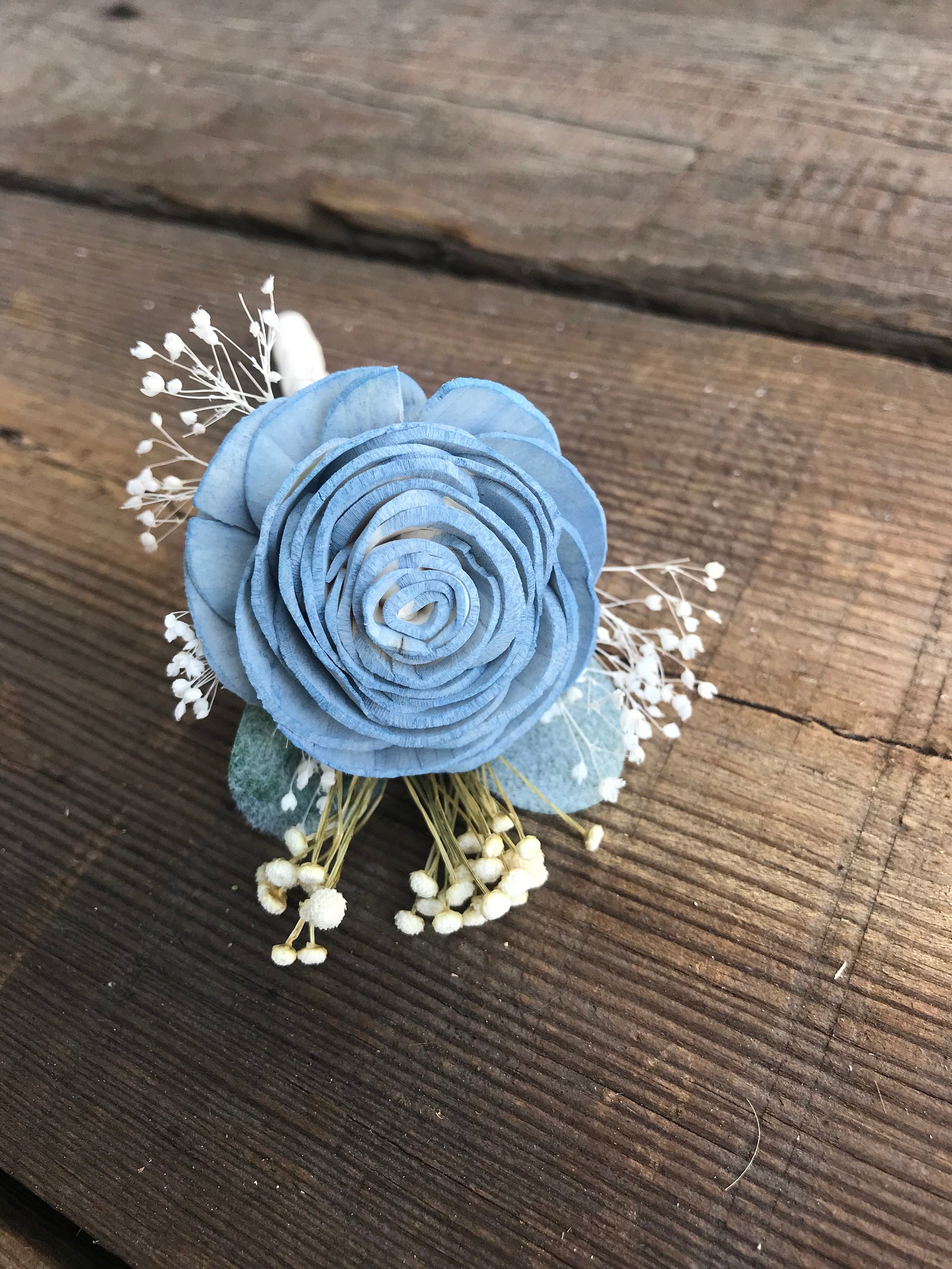 Sola Wood Flower Boutonniere Dusty Blue Wood Flower Etsy