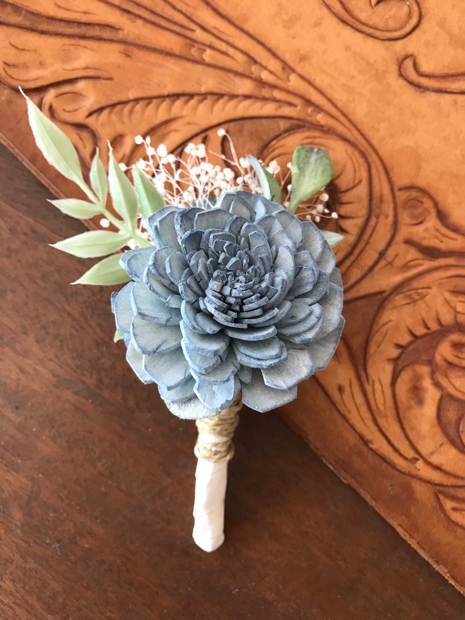 Sola wood flower boutonniere dusty blue wood flower Etsy