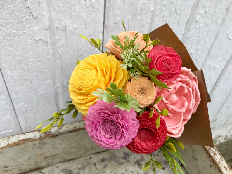 Wood flower bouquet, sola wood flower centerpiece, home decor, zinnia bouquet, housewarming gift, wooden flower bouquet image 5