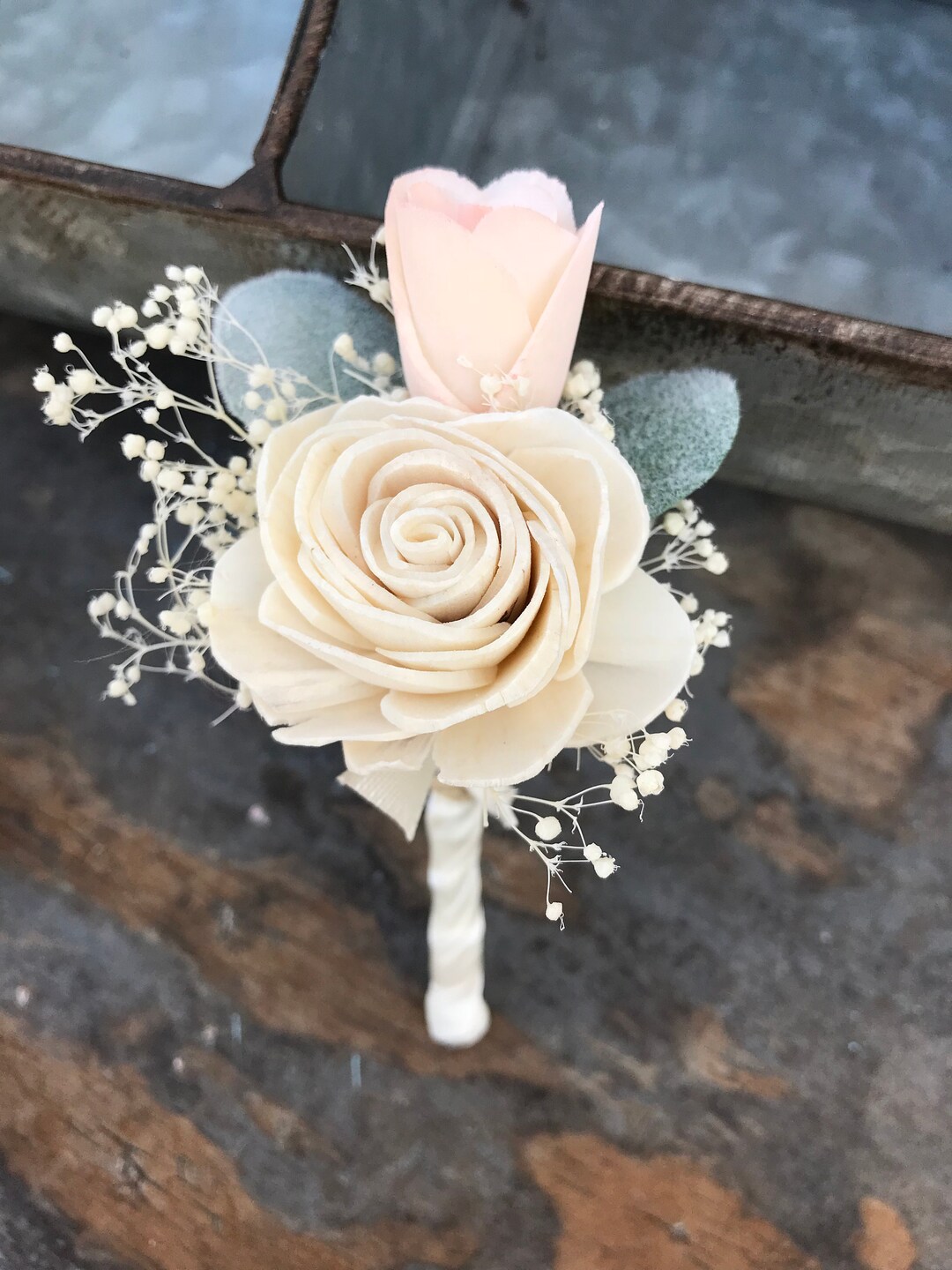 Sola Flower Boutonniere, READY TO SHIP, Ivory Grooms Boutonniere, Sola