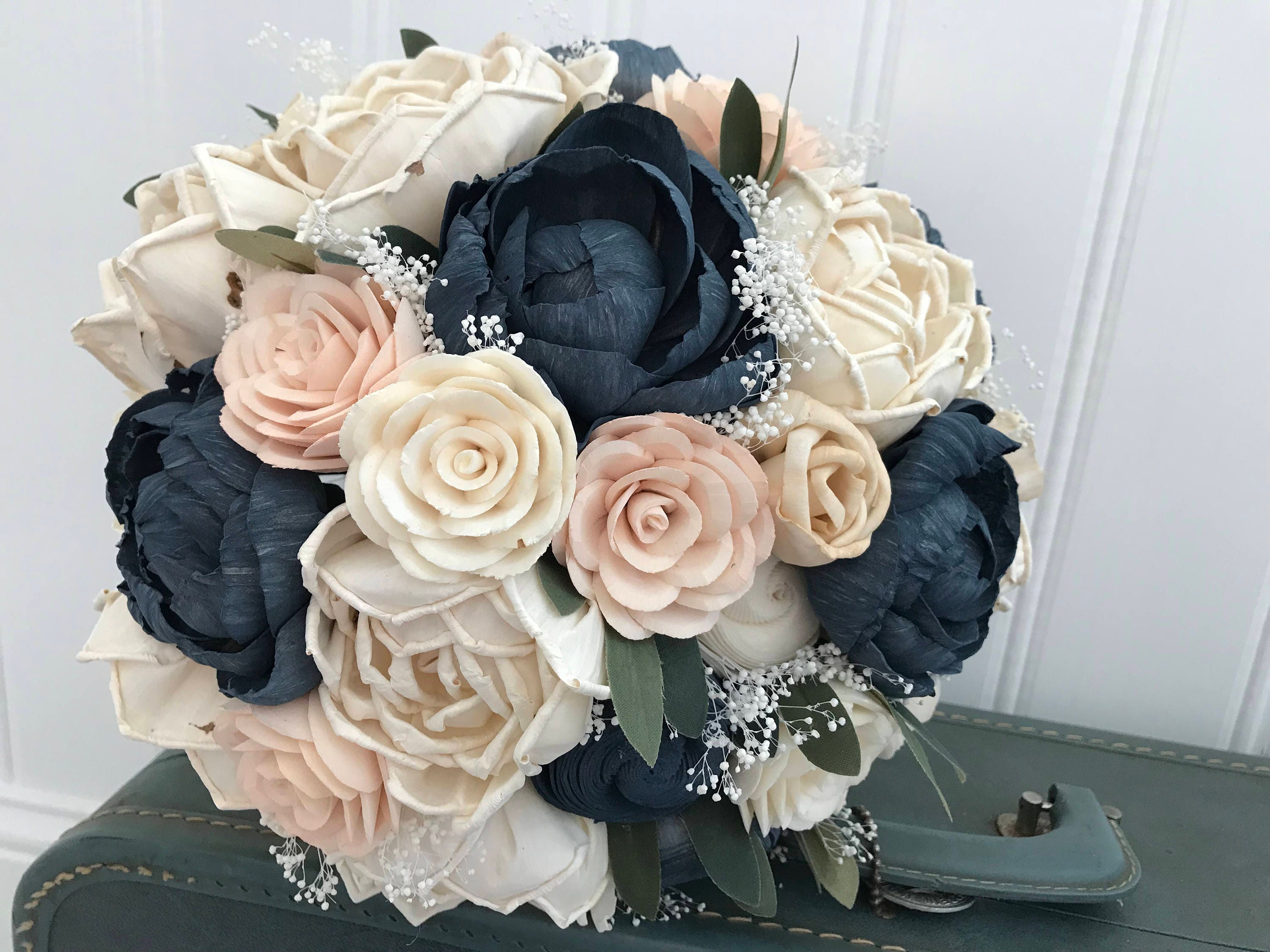 Sola Flower Bouquet, Blush Sola Wooden Flower Wedding Bouquet