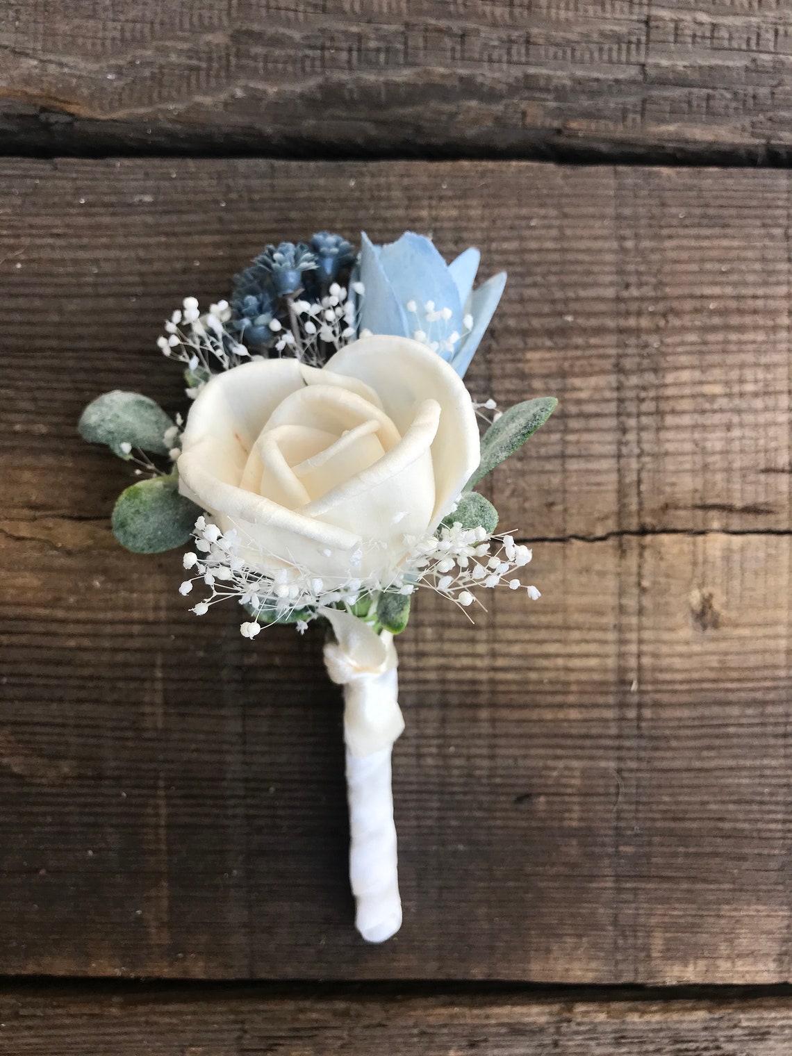 Sola Wood Flower Boutonniere Dusty Blue Wood Flower Etsy
