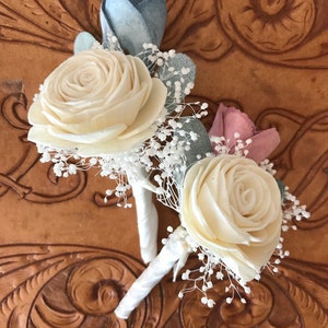 Sola flower boutonniere, ivory grooms boutonniere, sola wood flower, dusty rose boutineer, ivory wedding flowers, wood boutineer, mauve