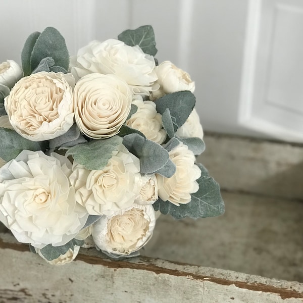 Sola flower bouquet, brides wedding bouquet, ivory wedding flowers, eco flower bouquet, ecoflower, sola wood flowers, wooden flower bouquet