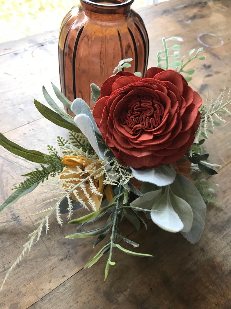 Jessie Copper wedding flowers, sola wood flowers, rust wooden flowers, READY TO SHIP, sienna , boho bouquet, anemone wedding bouquet image 3