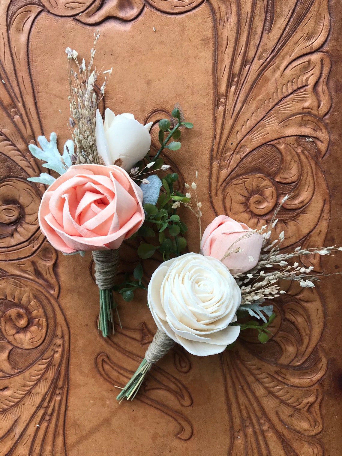 Sola Wood Flower Boutonniere Peach Boutonniere READY TO SHIP Etsy