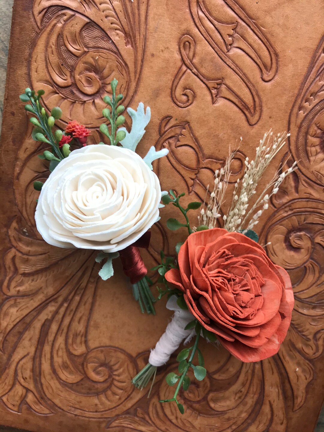 Sola Wood Flower Boutonniere Rust Boutonniere Pin on Eco Etsy