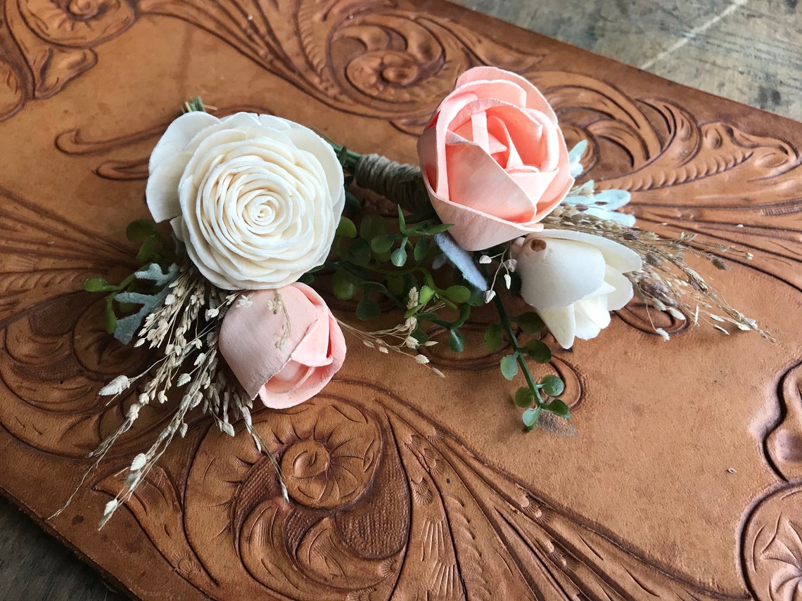 Sola Wood Flower Boutonniere Peach Boutonniere READY TO SHIP Etsy