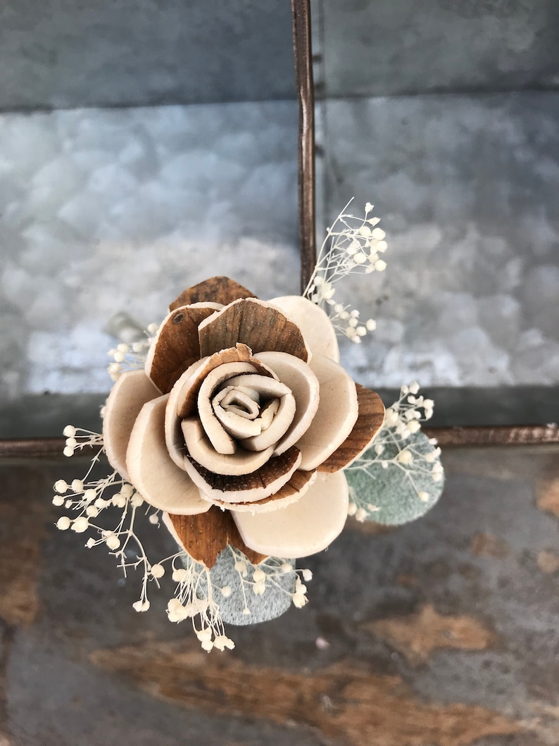 Wooden boutonniere, grooms flower, pin on sola wood flower, rose gold wedding flowers, groomsmen, ecoflower, wooden lapel flower, free ship image 5