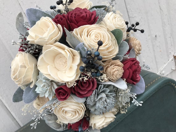 Bouquet De Fleur De Sola Bouquet De Mariage De Fleur De Bois De Sola Bordeaux Bleu Dardoise Fleurs écologiques Bouquet Alternatif De Souvenir