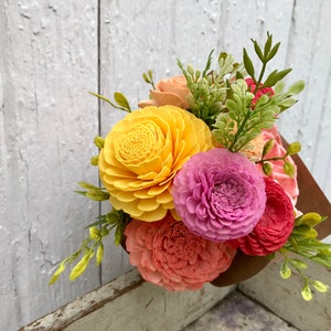 Wood flower bouquet, sola wood flower centerpiece, home decor, zinnia bouquet, housewarming gift, wooden flower bouquet image 1