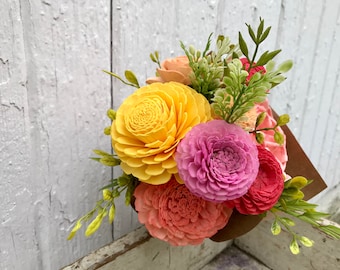 Wood flower bouquet, sola wood flower centerpiece, home decor, zinnia bouquet, housewarming gift, wooden flower bouquet