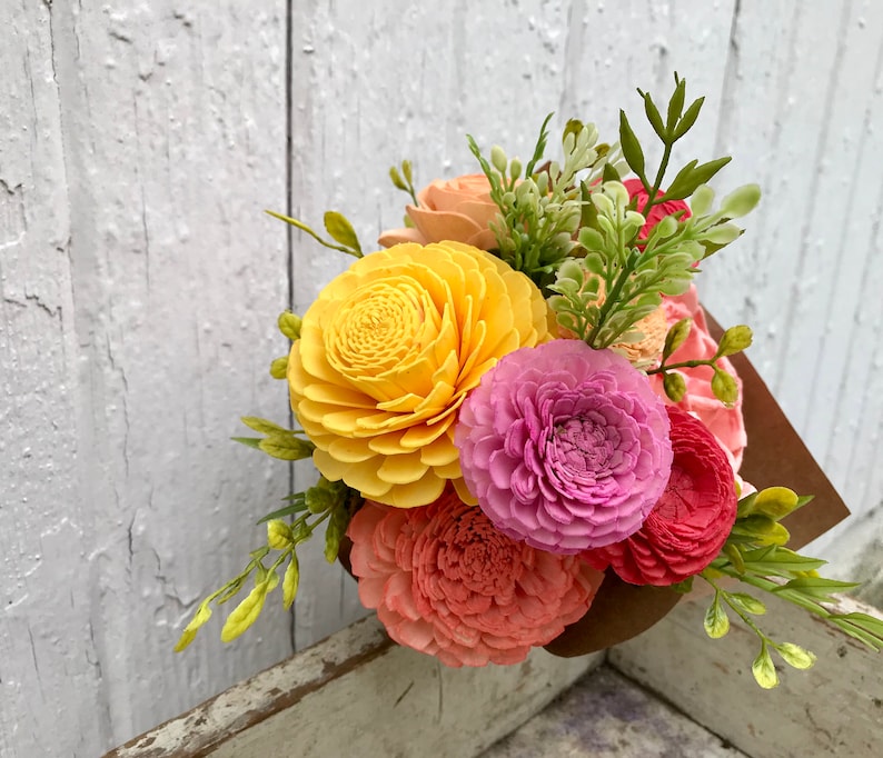 Wood flower bouquet, sola wood flower centerpiece, home decor, zinnia bouquet, housewarming gift, wooden flower bouquet image 1