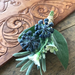Belle Sola wood flower boutonniere, Dusty blue boutonniere, pin on eco flower, grooms lapel flower, wood wedding flowers slate blue, peach image 3
