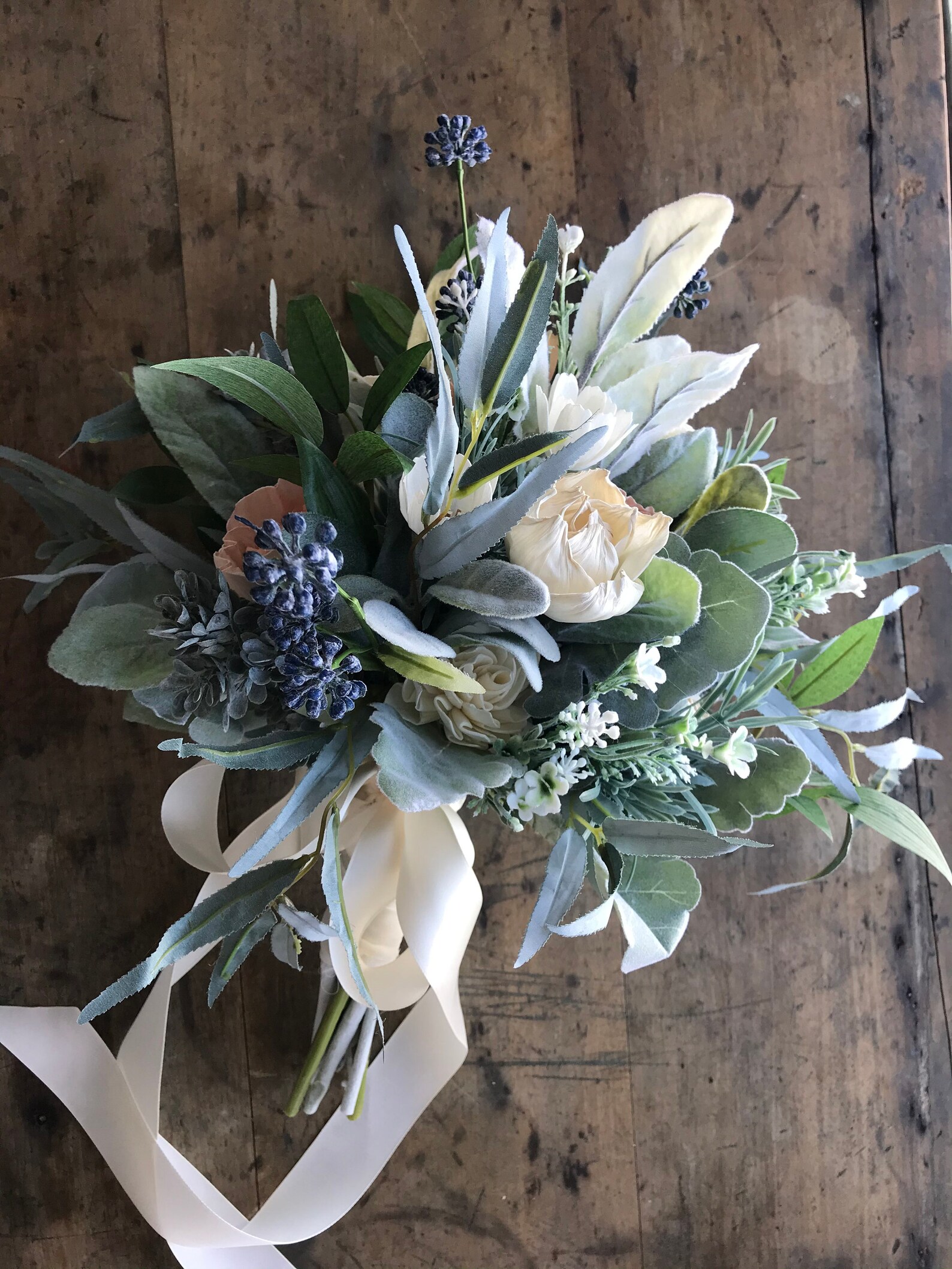 Belle Wooden flower bouquet slate blue and peach boho Etsy