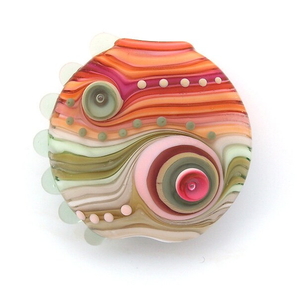 Pink and green dots- Lampwork lentil  focal bead FREE WORLDWIDE SHIPPING