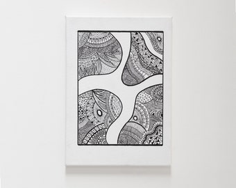 Unique B&W Patterns Canvas Drawing, Decorative Black And White Wall Art For Living Room, Bedroom, Decorative Object, House Design