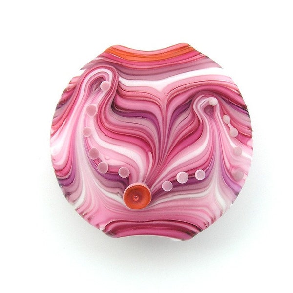 Handmade pink lampwork bead lentil focal (1)Free worldwide shipping