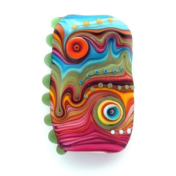 HOLIDAY SALE- 20% OFF- Rainbow Stripes- Lampwork focal bead (1)FREE WORLDWIDE SHIPPING
