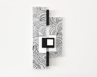 B&W Retro Modern Fusion Wall Art - Wood Wall Decor For Bedroom, Living Room; Black And White Design