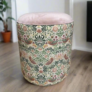 William Morris Velvet Ottoman: Floral Storage Dressing Table Stool, Handmade in England