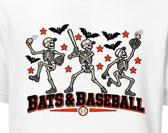 Halloween Baseball Shirt, Bats & Baseball Skeleton Tee, Unisex T-Shirt