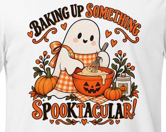 Halloween Baking Shirt, Baking Up Something Spooktacular, Cute Ghost Unisex Tee, Baker Gift