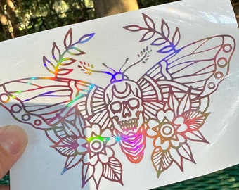 Death Moth American Traditional Tattoo Decal -  Car Window Laptop Water Bottle