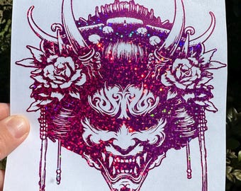Japanese Oni Mask Geisha Vinyl Decal – Car, Laptop, Water Bottle