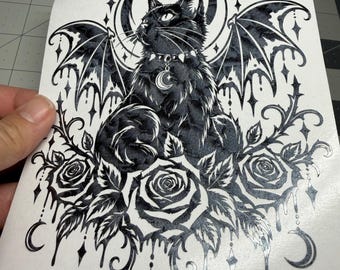Bat Cat Vinyl Decal: Roses, stars , Car, sticker, window, laptop