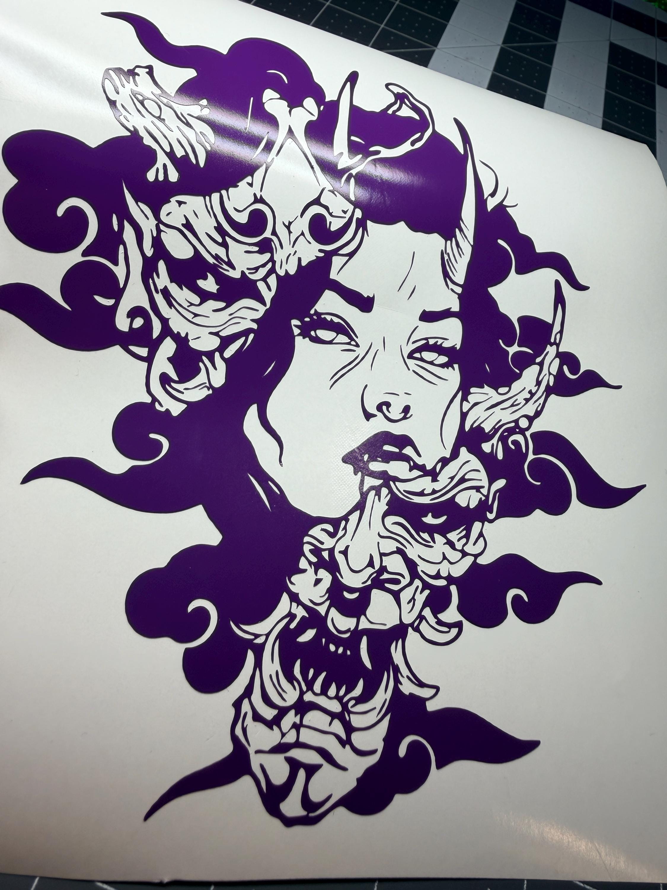 Splitoni Mask Japanese Oni Mask Vinyl Decal-split Mask Girl- Clouds- Horns – Car ...