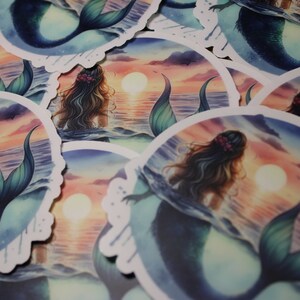 Mermaid sunset  Stickers 3.5" x 3.5" -Laptop Tumbler Motorcycle Car Window