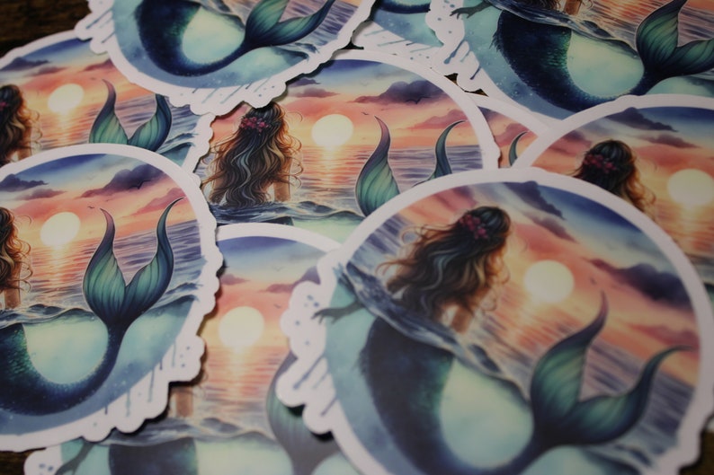 Mermaid sunset  Stickers 3.5" x 3.5" -Laptop Tumbler Motorcycle Car Window