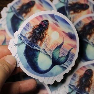 Mermaid sunset  Stickers 3.5" x 3.5" -Laptop Tumbler Motorcycle Car Window