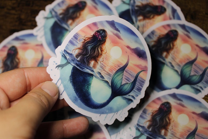 Mermaid sunset  Stickers 3.5" x 3.5" -Laptop Tumbler Motorcycle Car Window
