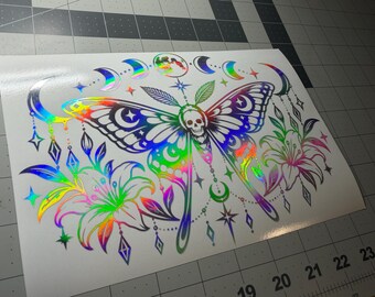 Death Moth With Moon Phases and Flowers Decal Sticker-  Detailed- Vinyl Sticker-style 2