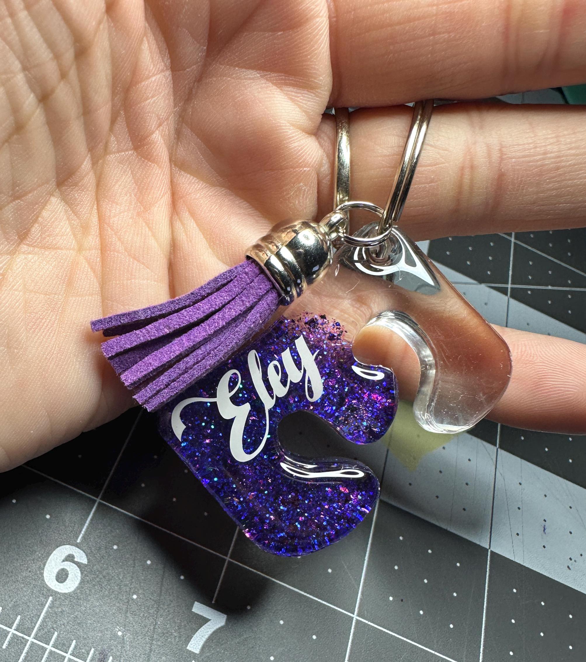 Custom Retro Big Letter Monogram Keychain - Includes Tassel, Clip ...