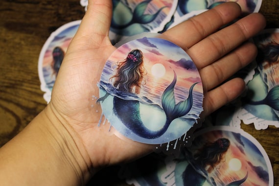 Mermaid sunset  Stickers 3.5" x 3.5" -Laptop Tumbler Motorcycle Car Window