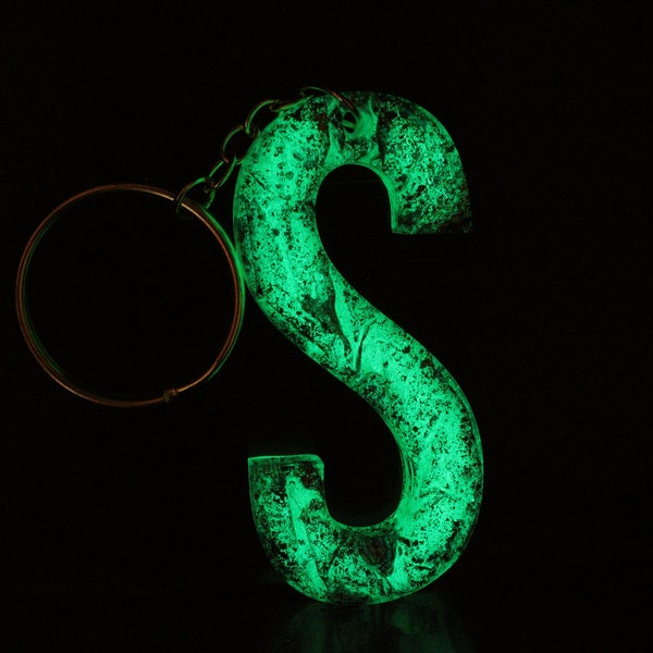 Monogram Big Letter Keychain made with Resin glow in the dark color shift