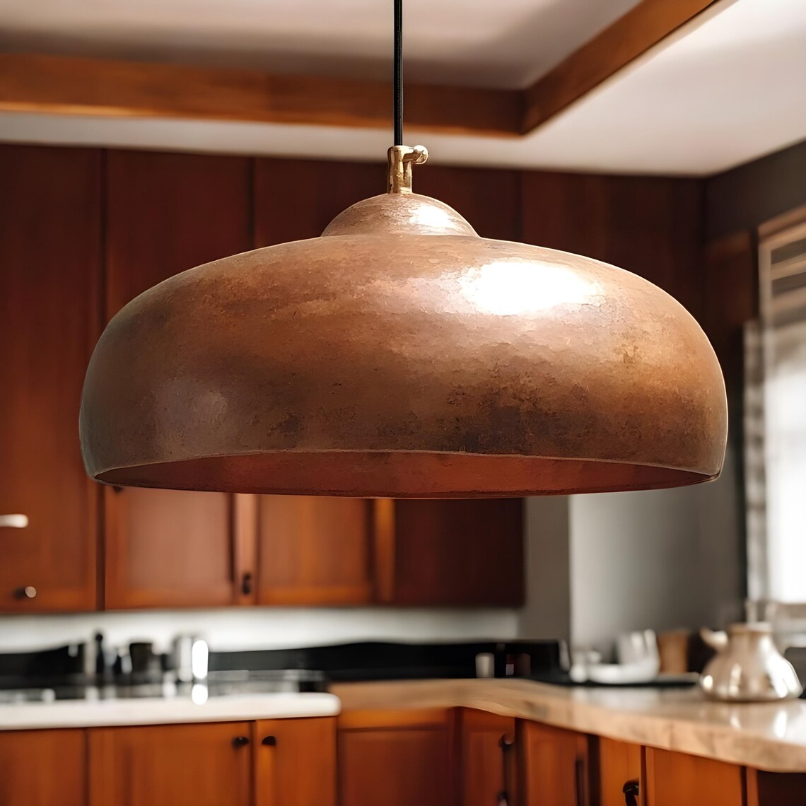 Rustic Copper Lights Set of 2 Rustic Copper Pendant Light, Handcrafted Dome Ceiling Lamp for ...