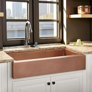 Copper Front Apron Sink – Hammered Copper Kitchen Sink, Square Copper Bowl Vessel Sink, Handmade Copper Square Sink with Drain, Kitchen Sink