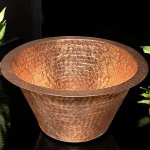 Hammered Copper Bar Sink – Handcrafted Round Copper Sink for Bathroom or Bar, Copper Drop-in Sink with Drain, Copper Vessel Sink