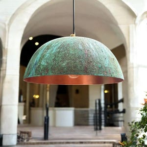 Handmade Verdigris Copper Pendant Light: Farmhouse Kitchen Island Lighting