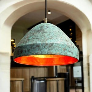 Handmade Green Patina Copper Pendant Light: Rustic Farmhouse Dome