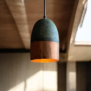 Handmade Oxidized Copper Pendant Light – Handcrafted Green Patina Farmhouse Fixture, Vintage Copper Ceiling Lamp, Rustic Dome Pendant Light