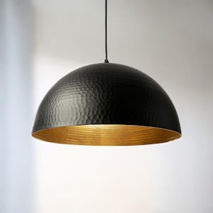Handmade Hammered Black Brass Pendant Light: Modern Farmhouse Dome Lamp