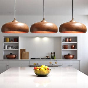 Handmade Rustic Copper Pendant Light Set: Farmhouse Kitchen Lighting