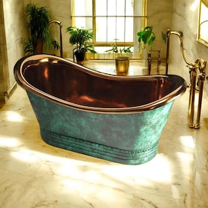 Handmade Oxidized Copper Bathtub: Vintage Patina Soaking Tub