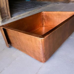 Copper Front Apron Sink – Hammered Copper Kitchen Sink, Square Copper Bowl Vessel Sink, Handmade Copper Square Sink with Drain